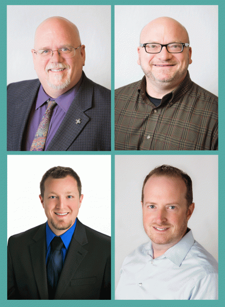 Clockwise from top left: Don Groesser, P.L.S.; Rick Celender, R.L.A., CPESC, CPSWQ; Rob Sinclair; and Matt Bainbridge, E.I.T.